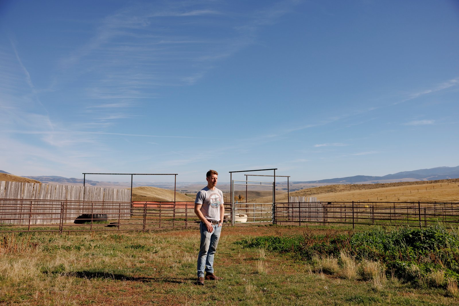 Sam Forstag poses for a portrait on a ranch outside of Drummond, Montana on October 7, 2026. A former U.S. Forest Service smokejumper, Forstag is trying to flip a House seat in the state