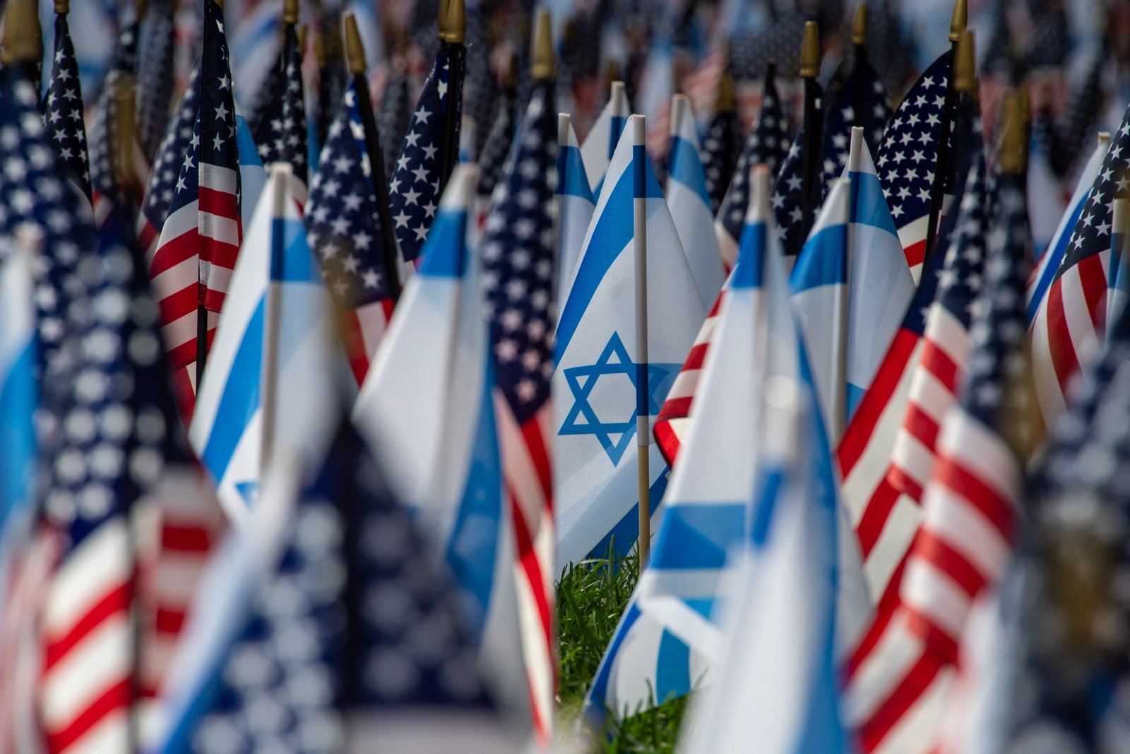 In this file photo from 2023, U.S. and Israeli flags fill a field in Boston, Massachusetts.