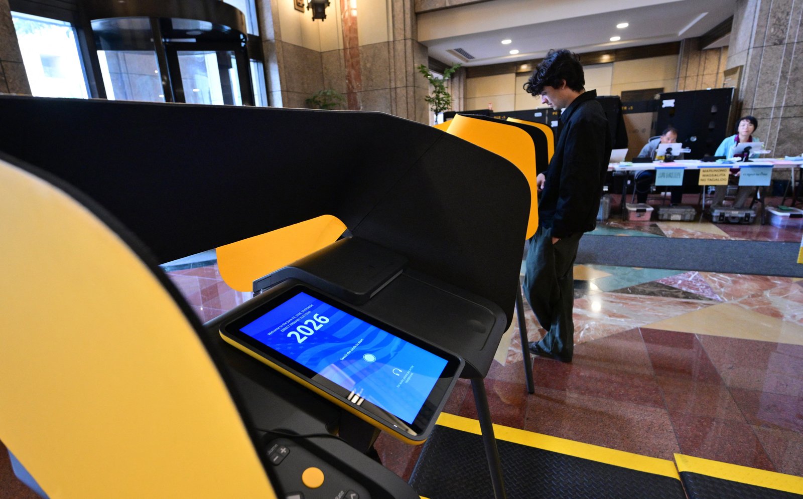 People vote at a polling location at Los Angeles