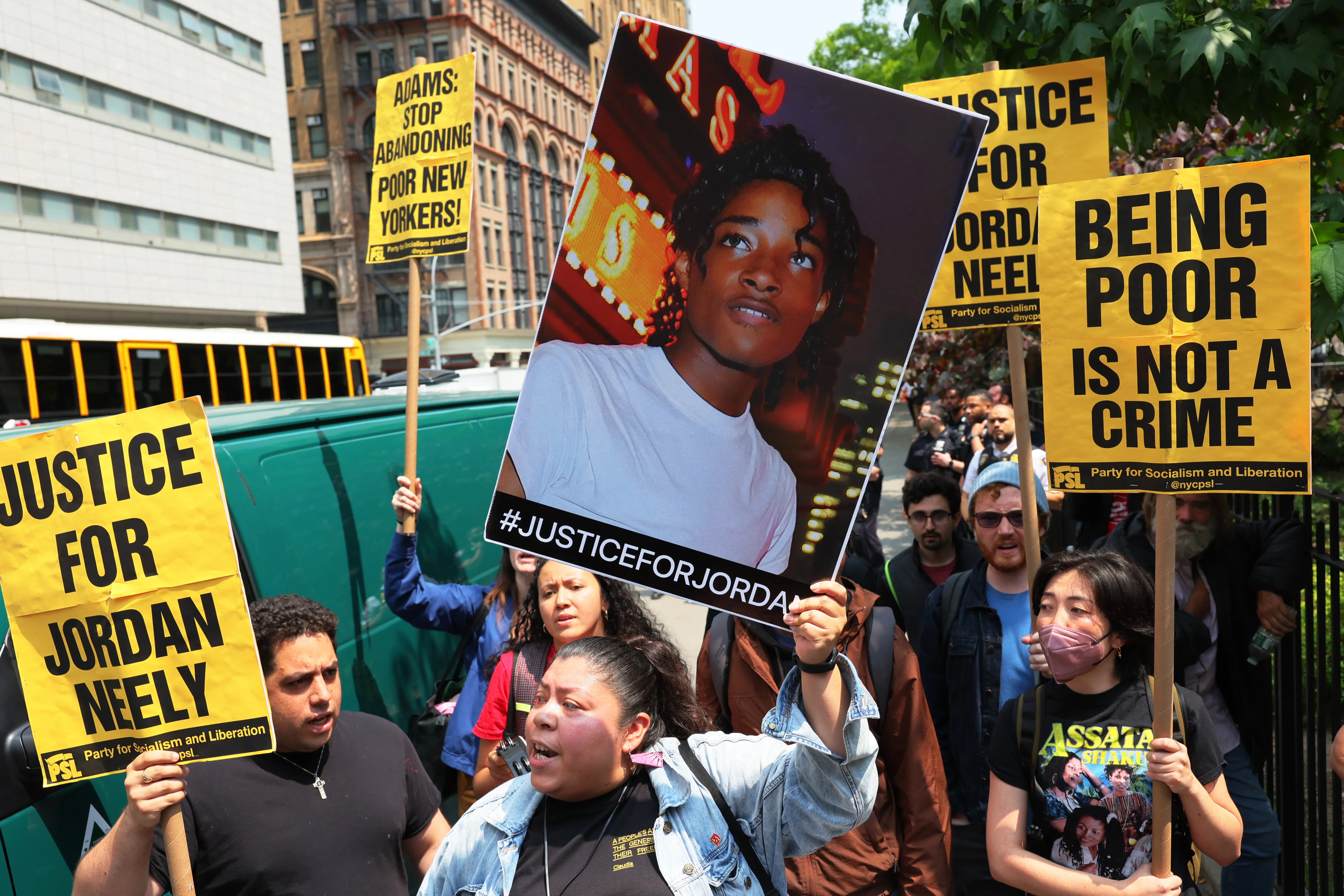 Jordan Neely was shouting threats on the NYC subway. Fellow passenger Daniel Penny put Neely into a chokehold and killed him. Journalist Anand Giridharadas believes both men felt abandoned. Above, protestors rally in support of Neely in New York City on May 24, 2023.