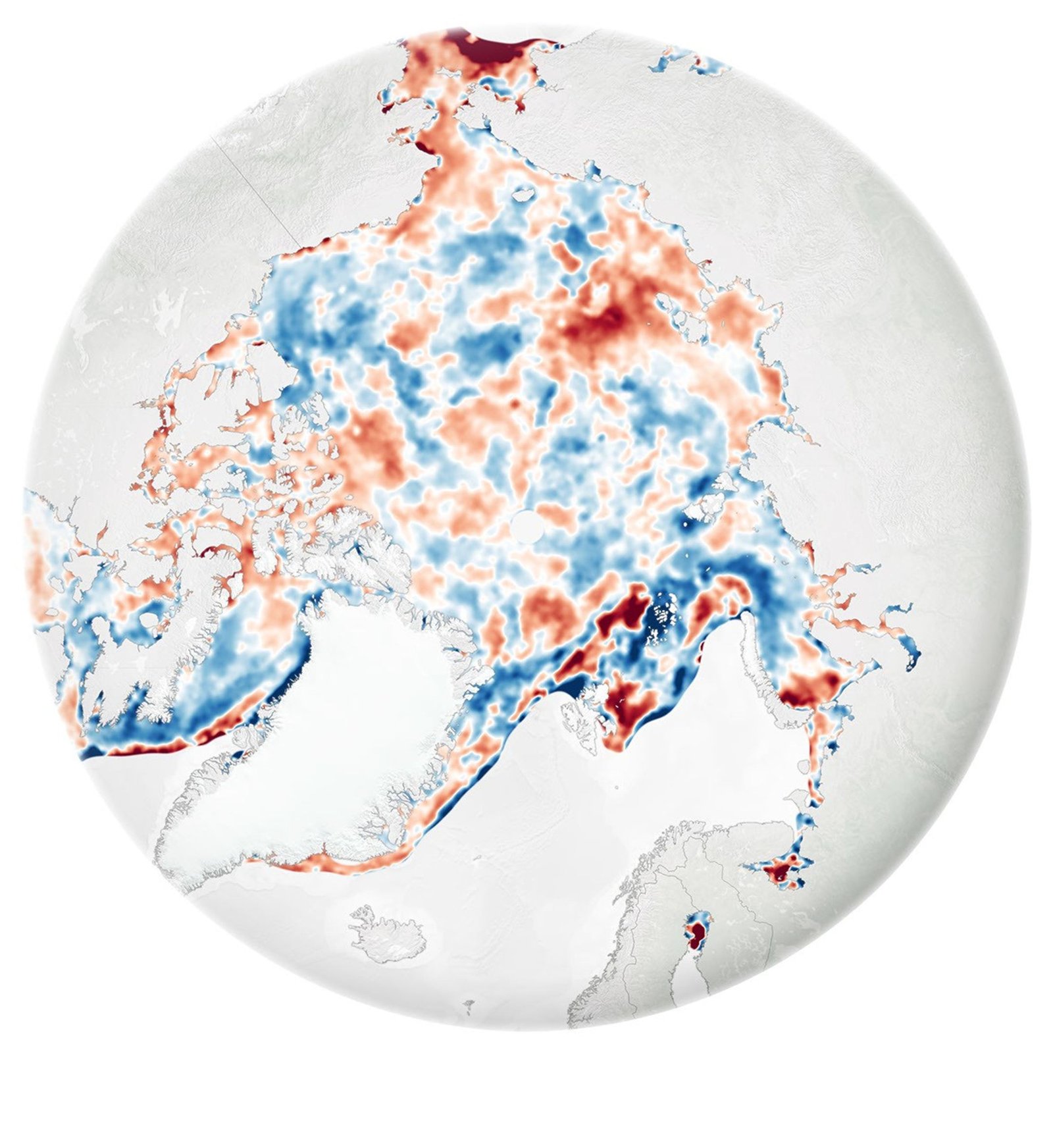 Two Arctic maps compare changes in melt season length by decade. Red indicates areas where the season grew longer; blue, where it grew shorter. The 2000–2009 map is mostly dark red. The 2010–2023 map shows a mix of lighter red and blue, indicating smaller changes.
