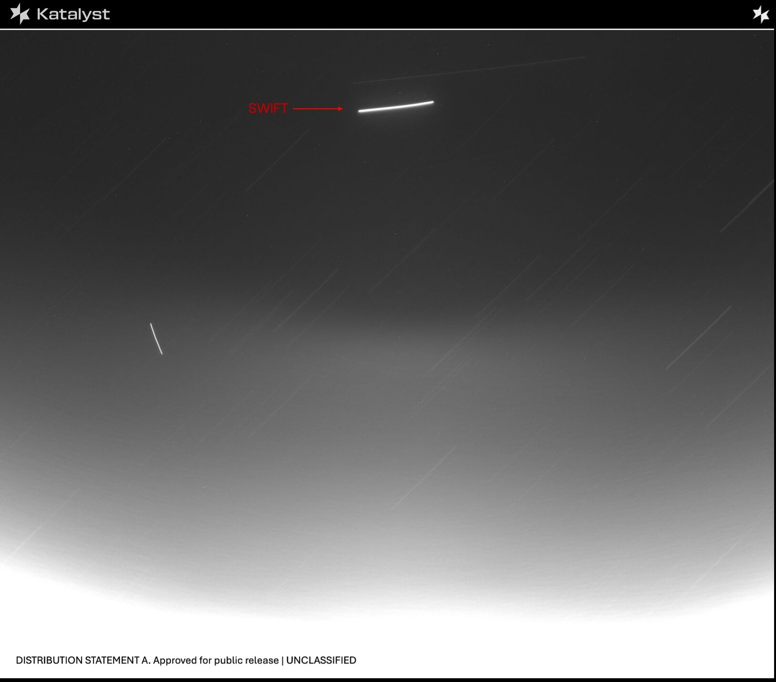 LINK image of Swift, which is a bright streak against black of space