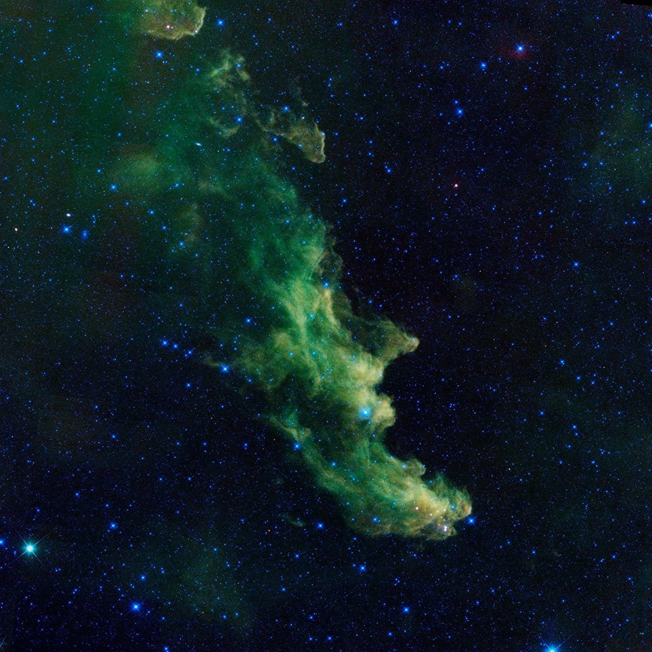 An infrared portrait of the Witch Head nebula from NASA's Wide-field Infrared Survey Explorer, or WISE, shows billowy clouds where new stars are brewing.