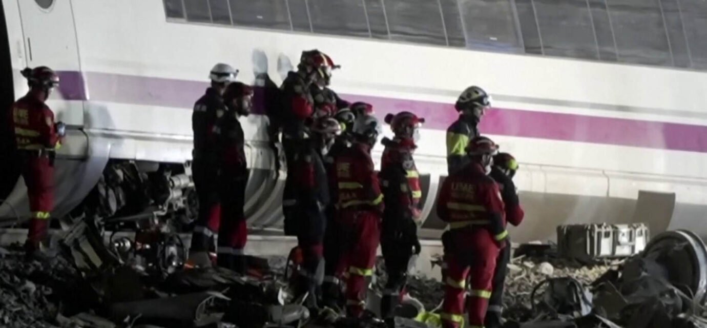 Rescue efforts continue into the night after deadly train collision in Spain