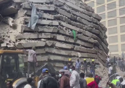Search for survivors after high-rise collapse